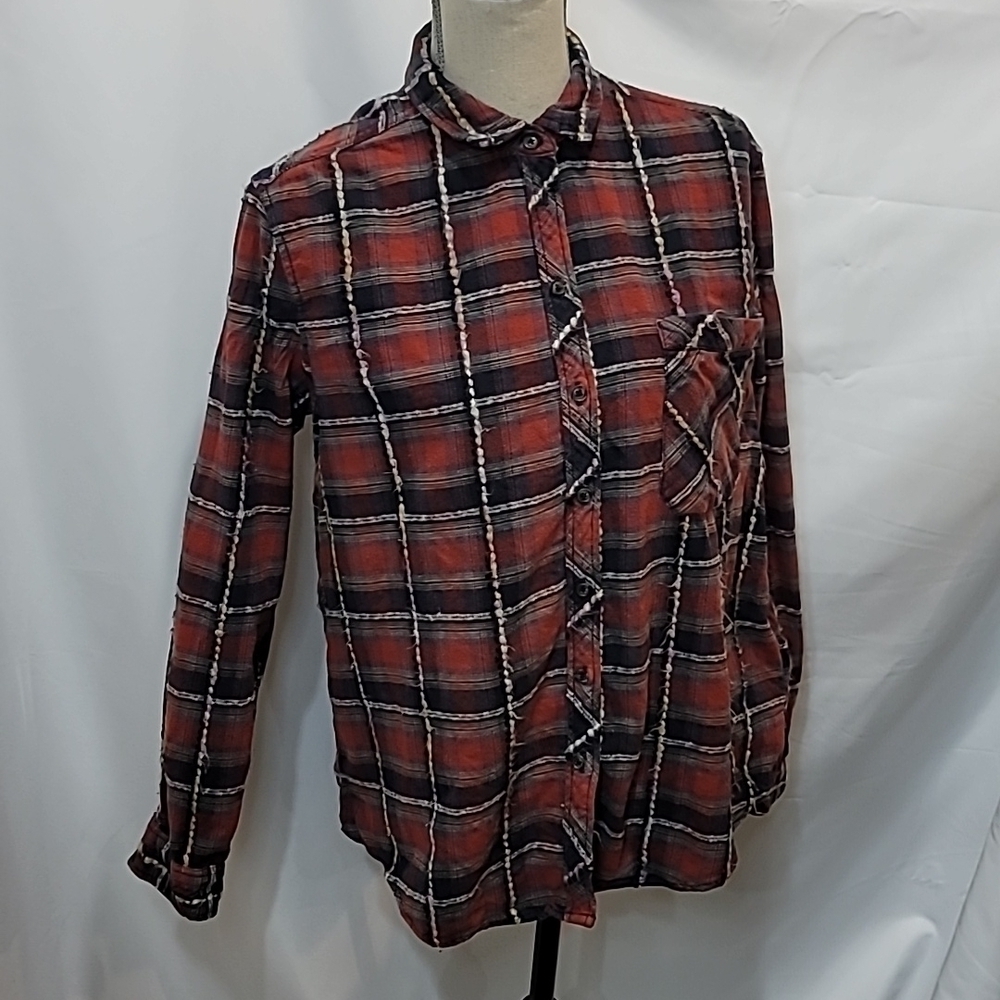 Bdg Urban Outfitters Plaid Yarn Detailed Ribbing Button Down